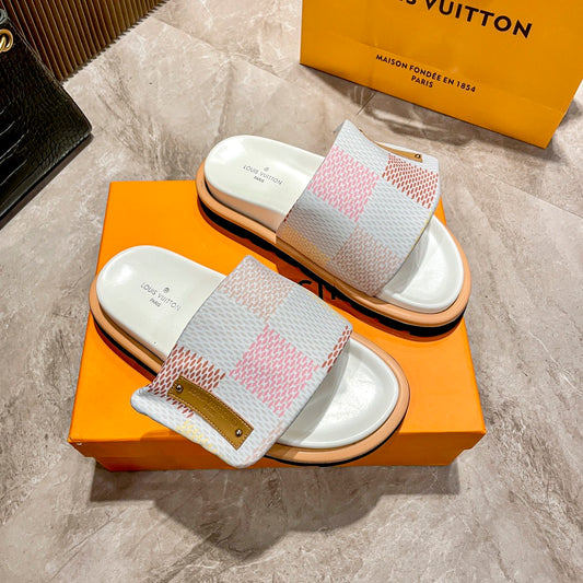 Lou Plaid Slides-Pink