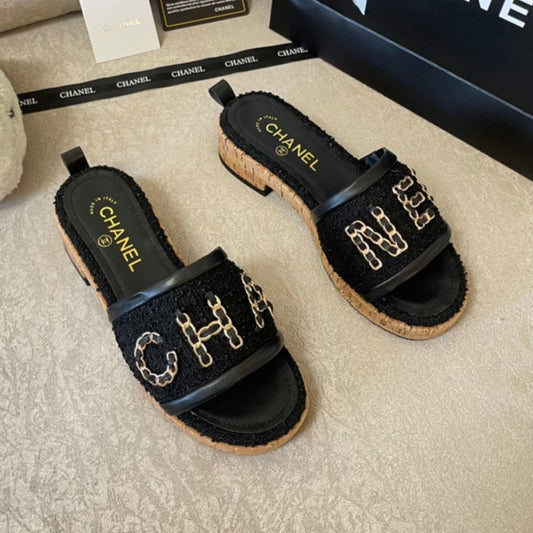 CC Black Name Tweed Sandals