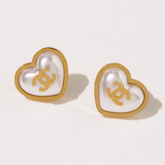 CC Pearl Heart Stud Earring