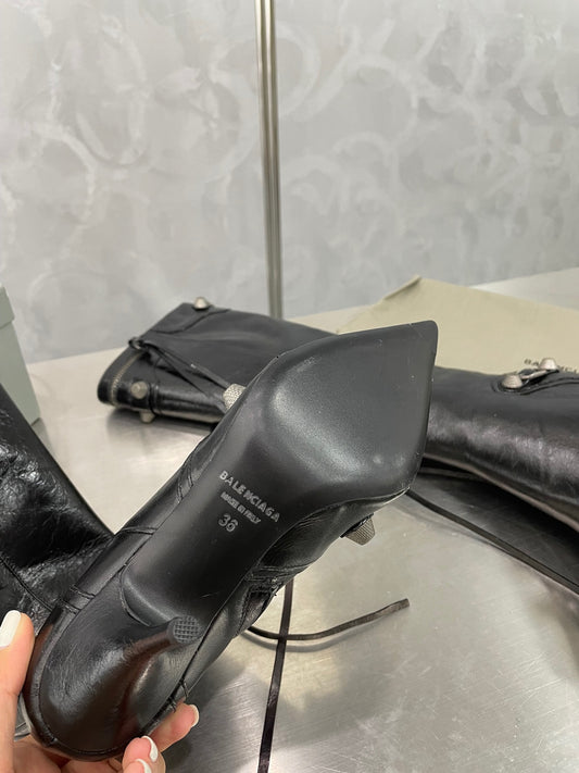 Balen Leather High Boots-Black