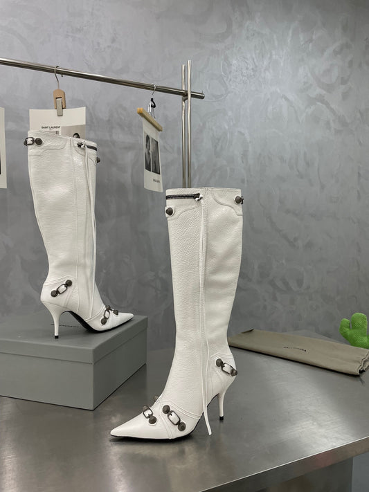 Balen Leather High Boots-White